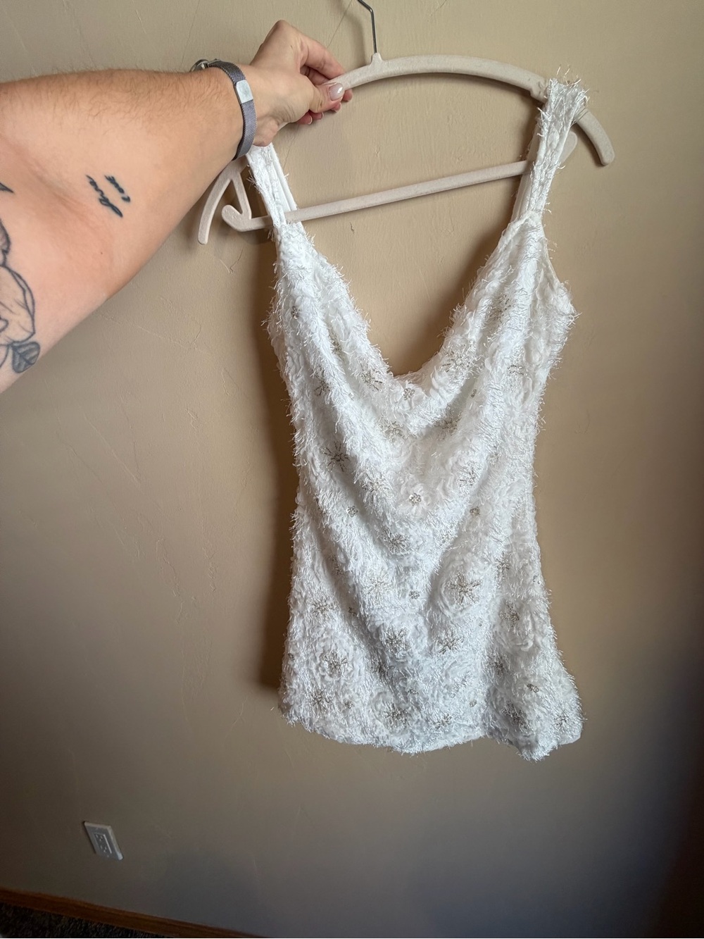 PrettyLittleThing White Fuzzy Beaded Mini Dress - Picture 6 of 6